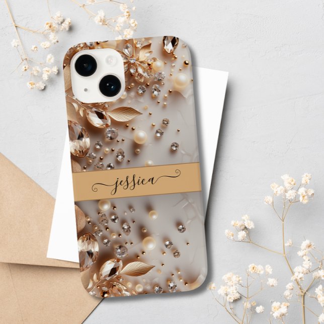 Gemstones elegant White och Guld Blommigt Glitter (Skapare uppladdad)