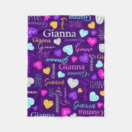 Gemstones-hjärtan - eget namn - färgstark Gianna Fleecefilt