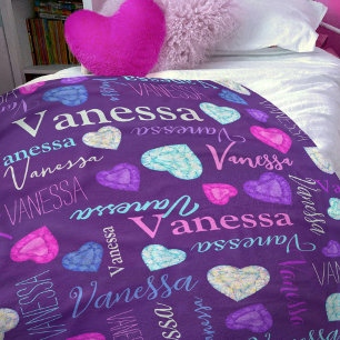 Gemstones-hjärtan, eget namn, färgstark Vanessa Fleecefilt