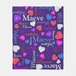 Gemstones-hjärtan, eget namn Maeve rosa blue Fleecefilt