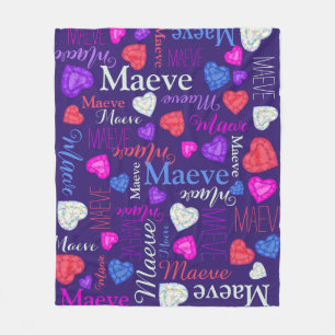 Gemstones-hjärtan, eget namn Maeve rosa blue Fleecefilt