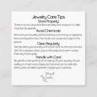 Gemstones judielry Care Tips Fyrkantigt Visitkort
