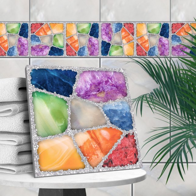 Gemstones Mosaic Collage på kristallkluster Kakelplatta (Skapare uppladdad)