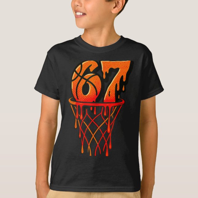 Gen Alpha Slang Kids 67 Basketball Ice Cream Drip  T Shirt (Framsida)