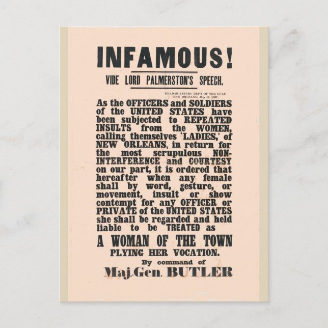 gen Butler New Orleans, Civil Krig Vykort (Framsida)