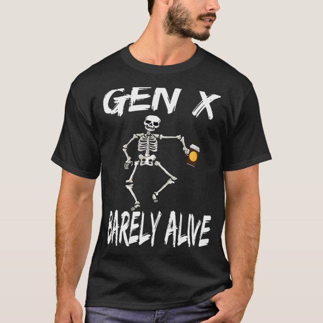 Gen X Barely Alive Halloween Skeleton-kaffe T Shirt (Framsida)
