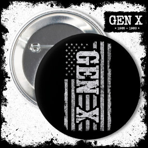 Gen X Gen Xer Generation X American Flagga Gen X Knapp
