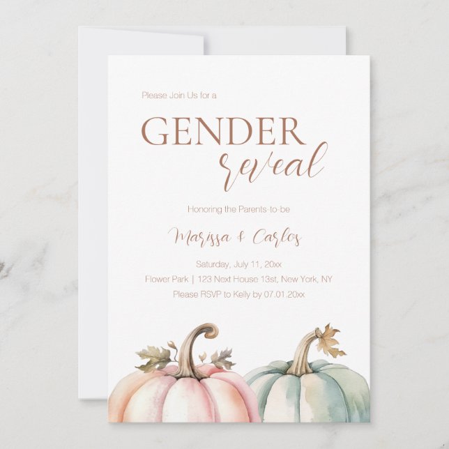 Gende Reveal Fall Pastell Pumpa Inbjudan  (Framsida)