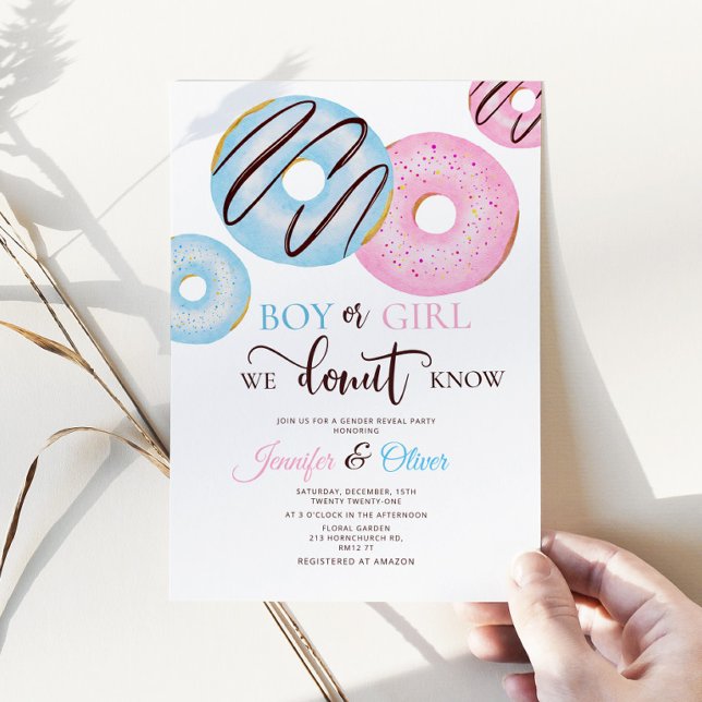 Gender av blått och Rosa Donut Inbjudningar (Skapare uppladdad)