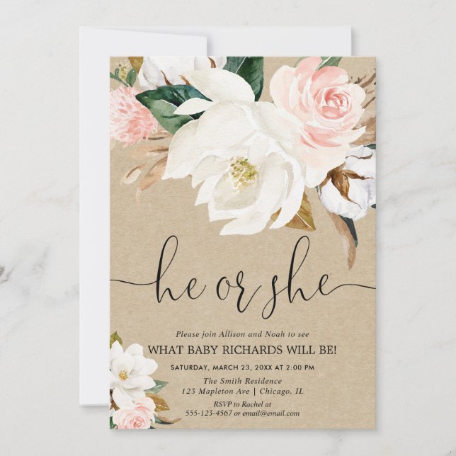 Gender av blommigt av rosa  av rostfritt kol inbjudningar (Framsida)