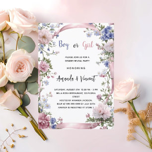 gender av rosa blå blommigtar eller flicka inbjudningar
