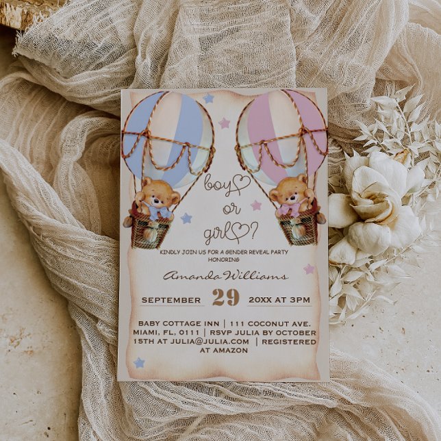 Gender av Rustic Boy eller rosa Blue björn Inbjudningar (Skapare uppladdad)