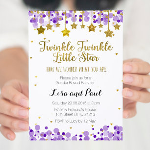 gender av Twinkle twinkle med lila Guld Star Inbjudningar