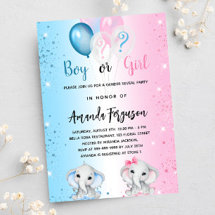 Gender avslöjar babydusch blå rosa-flicka inbjudan vykort