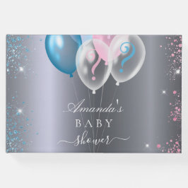 Gender avslöjar babydusch party silver blå rosa gästböcker