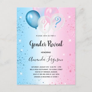 Gender avslöjar babydusch rosa Blue Boy Girl Inbjudan Vykort