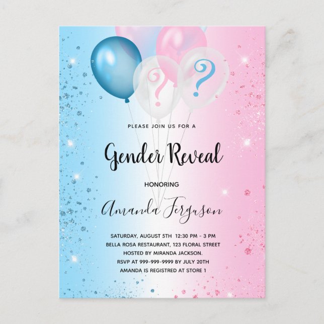 Gender avslöjar babydusch rosa Blue Boy Girl Inbjudan Vykort (Framsida)