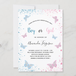 Gender avslöjar babyduschsmörblommor blå rosa inbjudningar