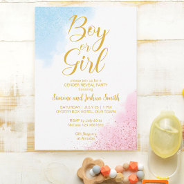 Gender avslöjar guld och glitter, pojke eller flic inbjudningar
