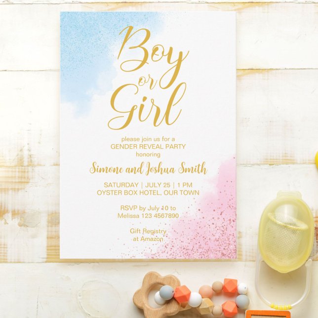 Gender avslöjar guld och glitter, pojke eller flic inbjudningar (Skapare uppladdad)