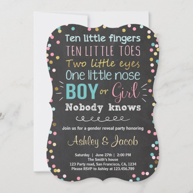 Gender avslöjar inbjudan till babydusch pojke elle (Framsida)