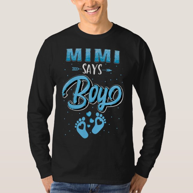 Gender avslöjar Mimi säger Boy baby matchande fami T Shirt (Framsida)