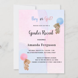 Gender avslöjar nalle rosa Blue Boy Girl Inbjudningar