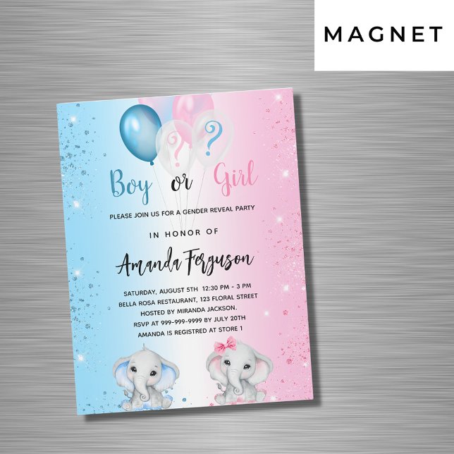 Gender avslöjar party blå rosa-flickans lyx magnetisk inbjudningskort (Skapare uppladdad)