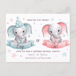 gender avslöjar party gullig elefant. vykort