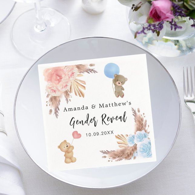 Gender avslöjar party pampas nalle-flicka pappersservett (Skapare uppladdad)