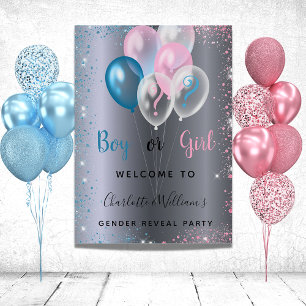 Gender avslöjar party pojkflicka blå rosa silver poster