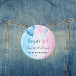 Gender avslöjar party rosa-blå flickballonger knapp<br><div class="desc">För en gender,  visa babydusch,  en blå och rosa övertoningsbakgrund. Dekorerad med glitter och blå,  rosa och vita ballonger. Med texten: Boy eller Girl. Anpassa och lägga till föräldrarnas namn.</div>