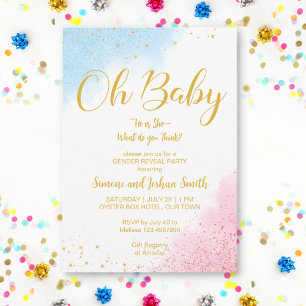 Gender avslöjar rosa Blue guld oh baby inbjudan