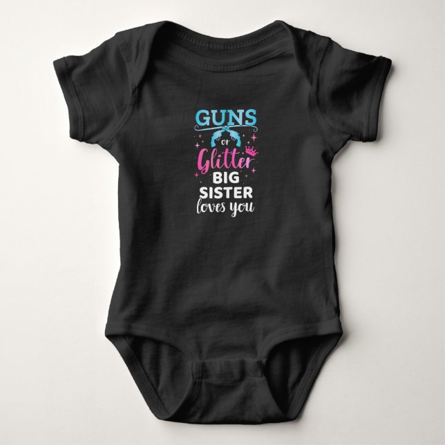 Gender avslöjar vapen eller glitter syster baby pa t shirt (Framsida)
