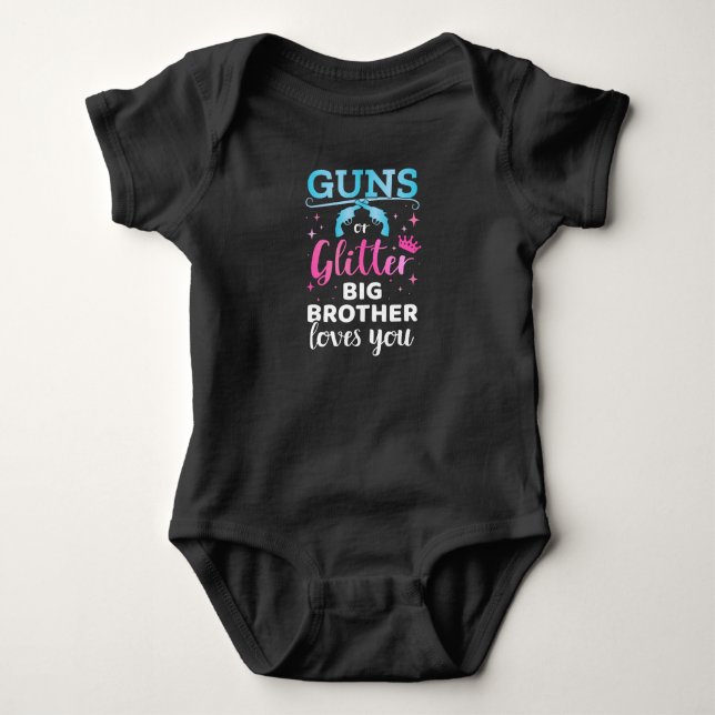 Gender avslöjar vapnen glitter bror baby party t shirt (Framsida)