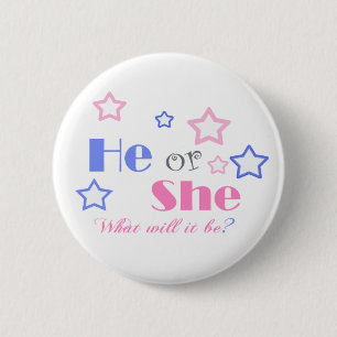 Gender avslöjer baby shower honom eller henne bab knapp