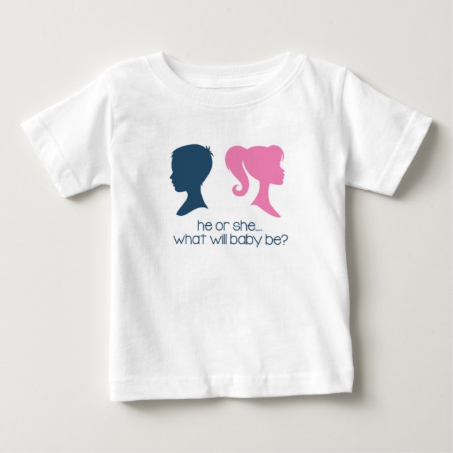 Gender avslöjer baby shower "honom eller henne" tee shirt (Framsida)