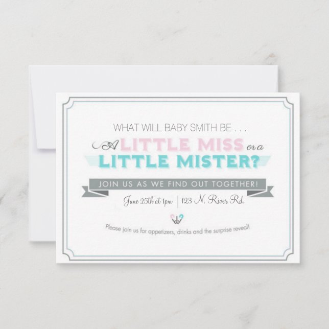Gender avslöjer baby shower inbjudningar (Framsida)