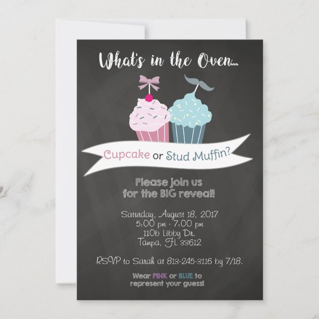 Gender avslöjer inbjudan (muffinen eller dubbar (Framsida)