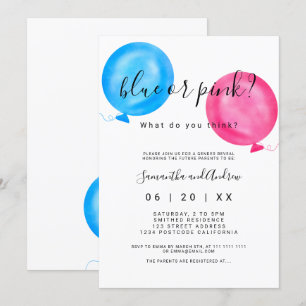 Gender avslöjer typografi för rosablåttballonger inbjudningar