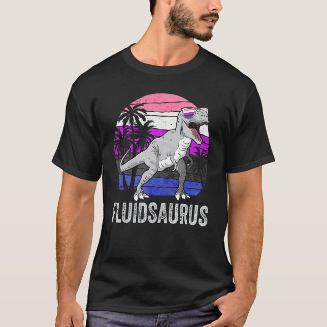 Gender Fluid Pride Flag Dinosaur Trex LGBTQ Fluids T Shirt (Framsida)