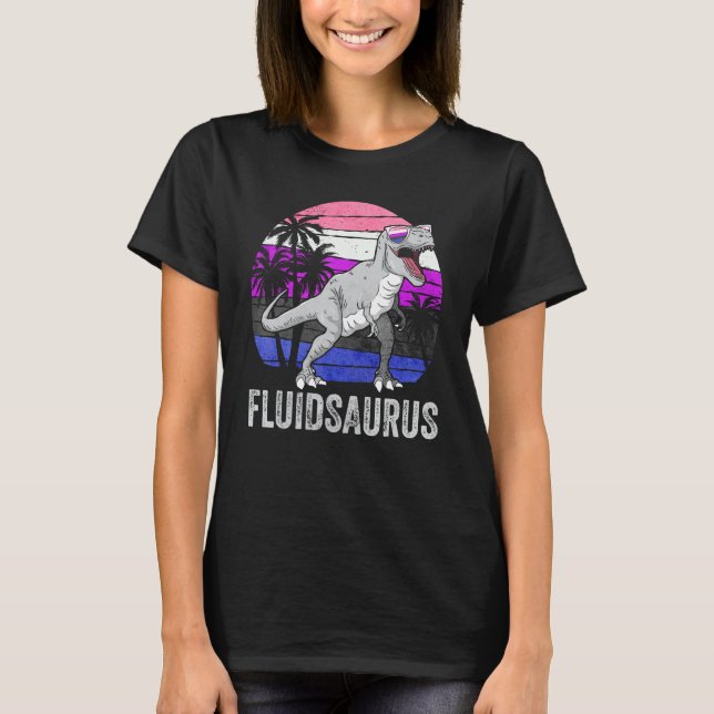 Gender Fluid Pride Flag Dinosaur Trex LGBTQ Fluids T Shirt (Framsida)