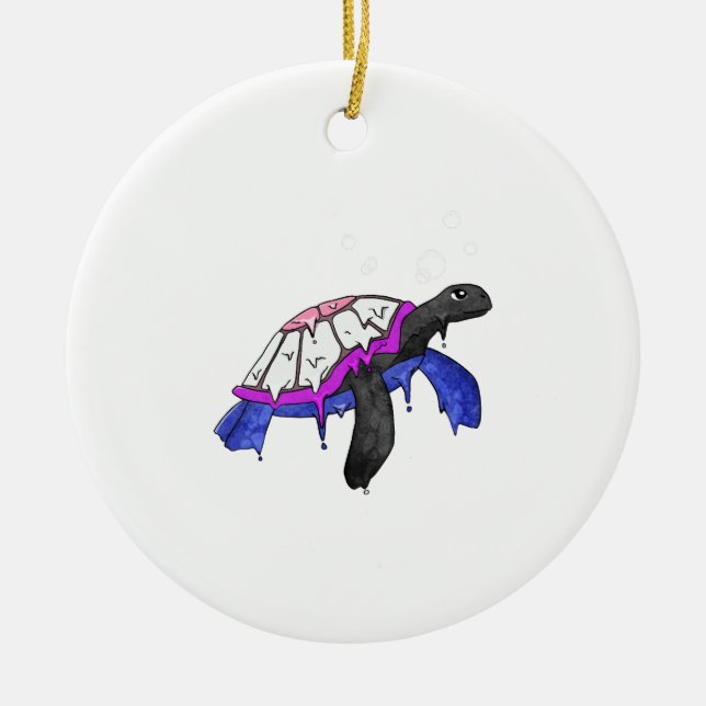 Gender Fluid Pride Flag Sea Turtle Subtle LGBTQ Julgransprydnad Keramik (Framsidan)
