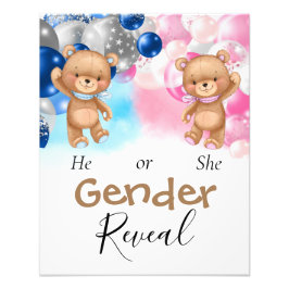 Gender för Baby Shower Teddy Balloons Fototryck
