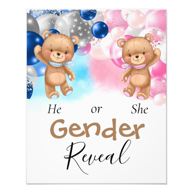 Gender för Baby Shower Teddy Balloons Fototryck (Framsidan)