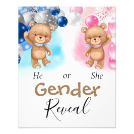Gender för Baby Shower Teddy Balloons Fototryck