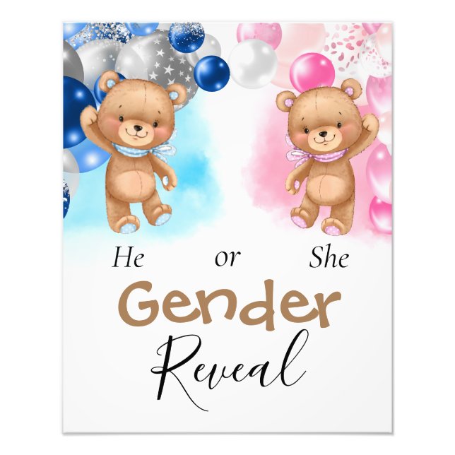 Gender för Baby Shower Teddy Balloons Fototryck (Framsidan)