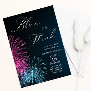 Gender för Blue- och Rosa Firecracker Fireworks Inbjudningar