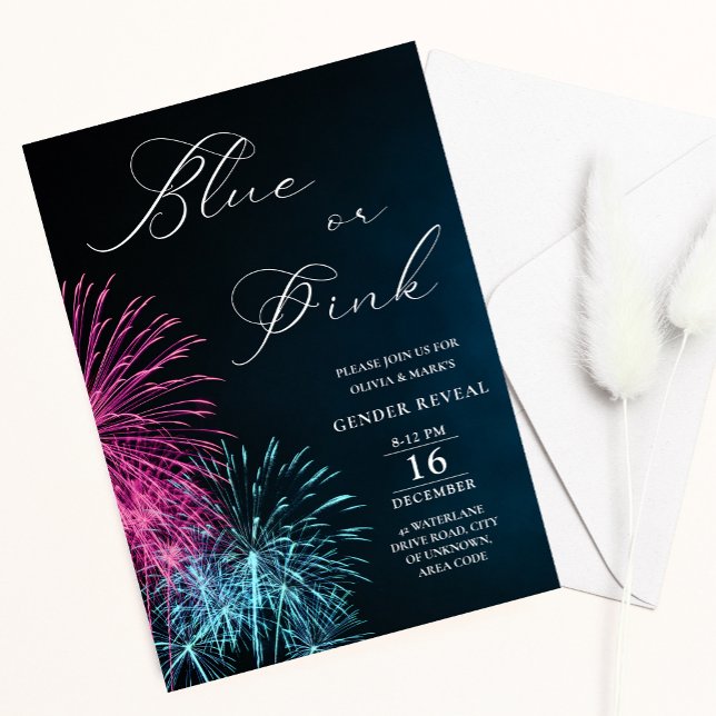 Gender för Blue- och Rosa Firecracker Fireworks Inbjudningar (Skapare uppladdad)
