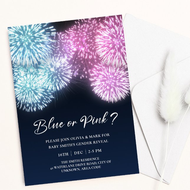 Gender för Blue- och Rosa Firecracker Inbjudningar (Skapare uppladdad)